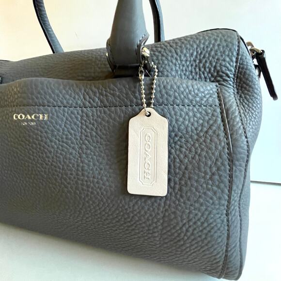 COACH Boston Style Satchel, Gray Pebble Leather Tote - Picture 4 of 13